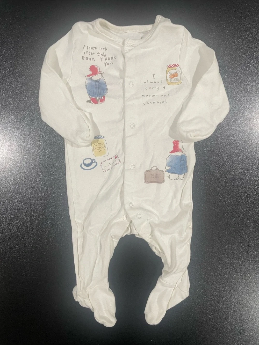 Marks & Spencer Cream Paddington Baby Footed Onesie Fits 3-6 mo. 🐻 🍊